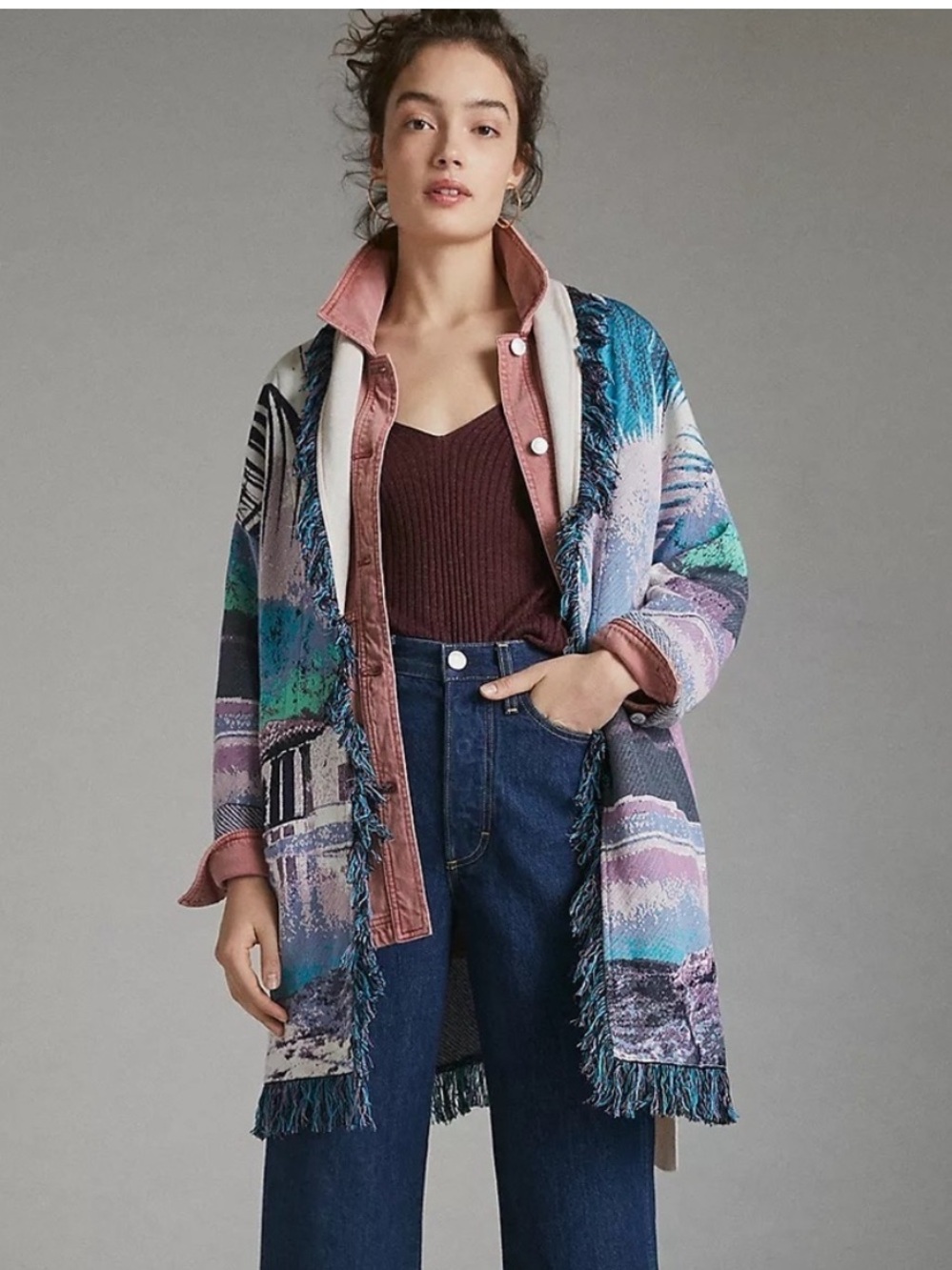 Aldo Martins Multicolor Fringe Knit Cardigan Blue, Purple & Cream anthropologie